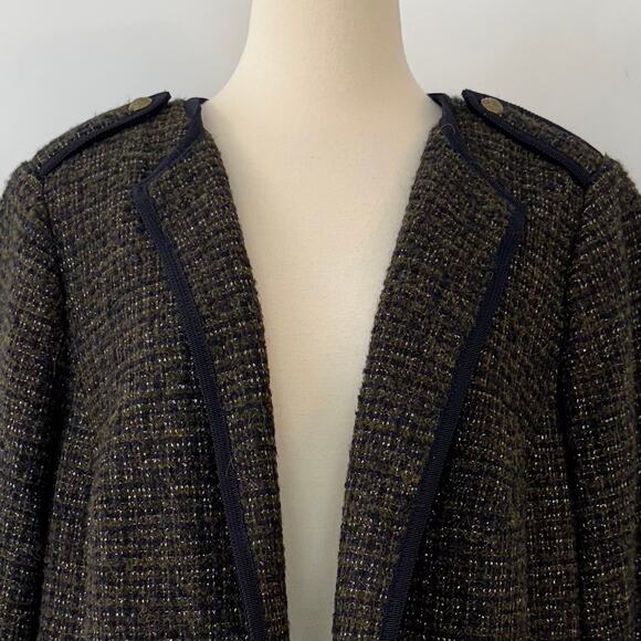 Talbots Tweed Open-Front Boxy Blazer Jacket Green/Black 18WP NWT - Picture 3 of 11